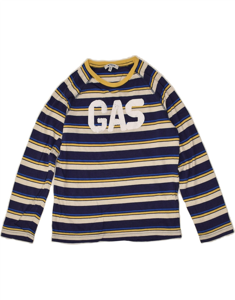 GAS Boys Graphic Top Long Sleeve 7-8 Years Navy Blue Striped Cotton | Vintage Gas | Thrift | Second-Hand Gas | Used Clothing | Messina Hembry 