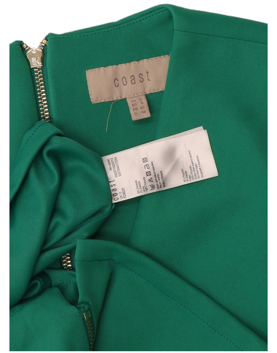 Coast Womens Full Zip Sleeveless Bodycon Dress UK 12 Medium Green Polyester
