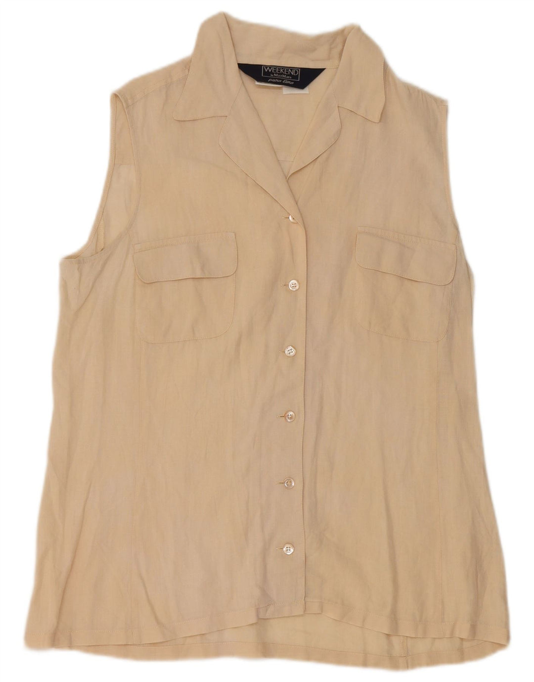 Max Mara Womens Weekend Sleeveless Shirt Blouse UK 16 Large Beige Linen