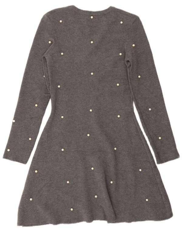 Zara Womens Long Sleeve Jumper Dress UK 12 Medium Grey Spotted Viscose