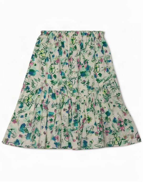 Vintage Womens A-Line Skirt IT 40 Small W26 White Floral Cotton