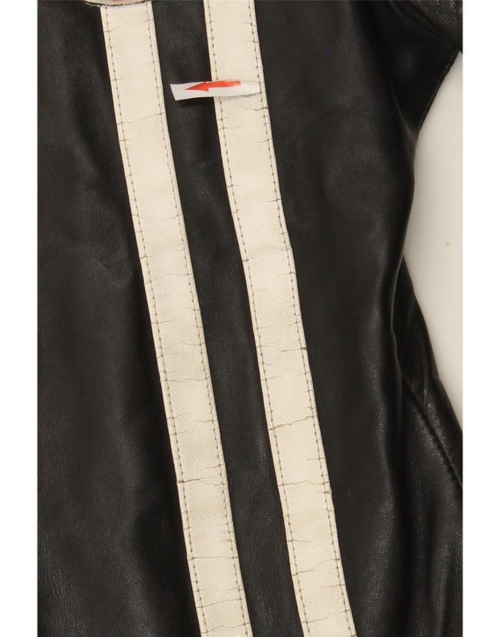 BRIXTON Womens Leather Jacket UK 10 Small Black Colourblock Leather