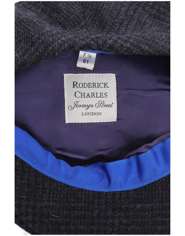 Roderick Charles Mens Flat Cap XL Navy Blue Check Wool Classic