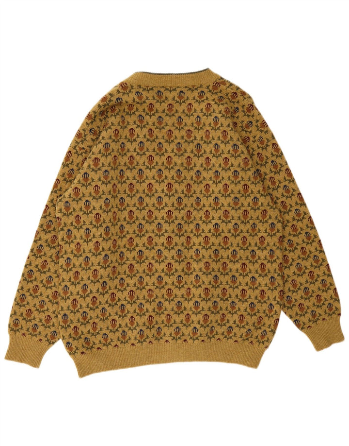 Gerani Mens Cardigan Sweater Large Beige Floral Wool