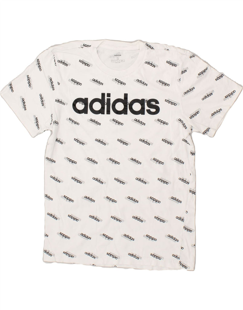 ADIDAS Womens Loose Fit Graphic T-Shirt Top UK 10 Small White Spotted Vintage Adidas and Second-Hand Adidas from Messina Hembry 