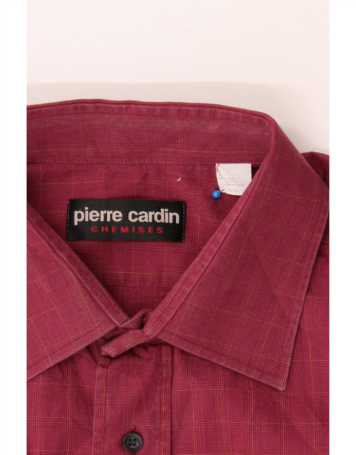 PIERRE CARDIN Mens Shirt Size 41 Large Burgundy Check Cotton Vintage Pierre Cardin and Second-Hand Pierre Cardin from Messina Hembry 