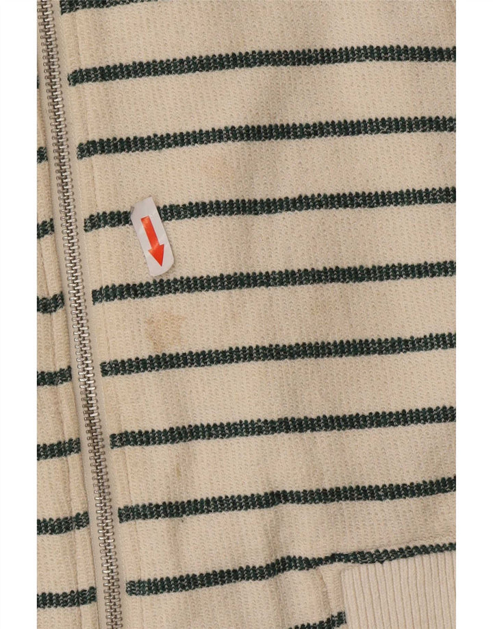 Zara Mens Cardigan Sweater Medium White Striped Cotton