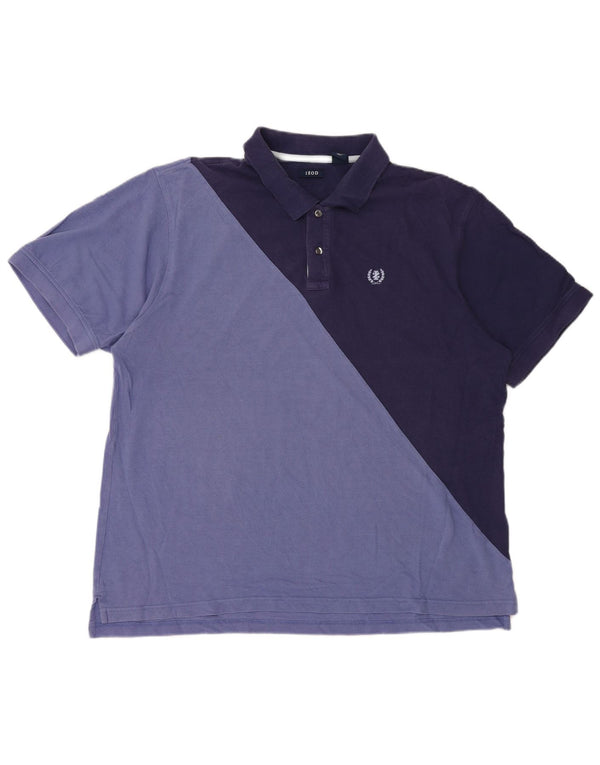 Izod Mens Polo Shirt 2XL Navy Blue Colourblock Cotton