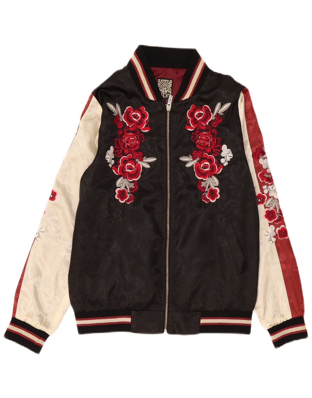 Biba Womens Graphic Bomber Jacket UK 8 Small Black Floral Polyester