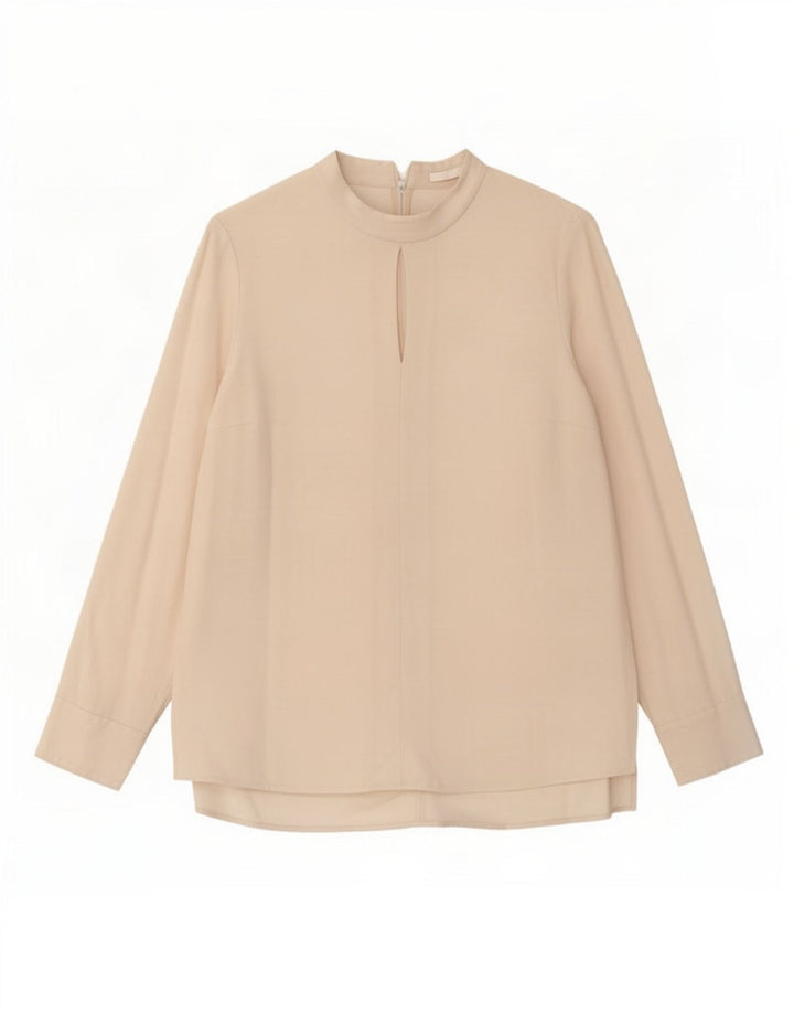 Hugo Boss Womens Long Sleeve Blouse Top UK 12 Medium Off White Acetate