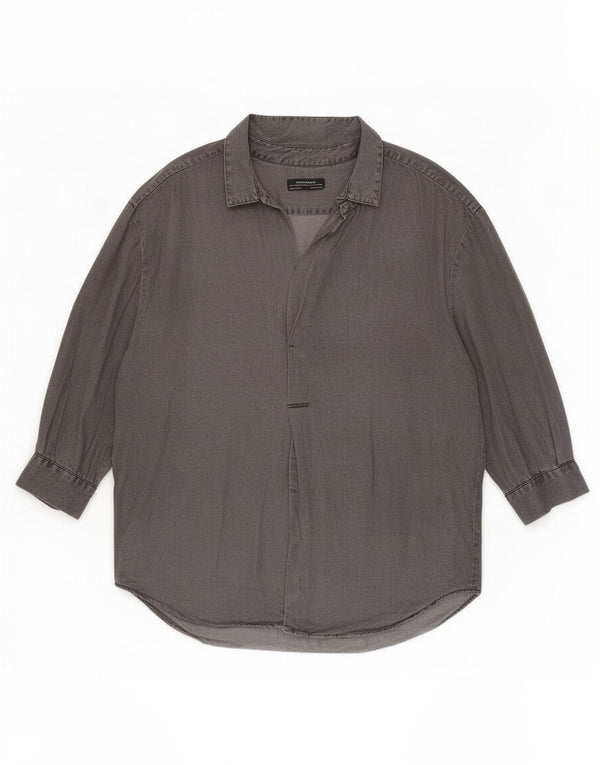Zara Womens Oversized 3/4 Sleeve Pullover Shirt UK 16 Large Grey Lyocell