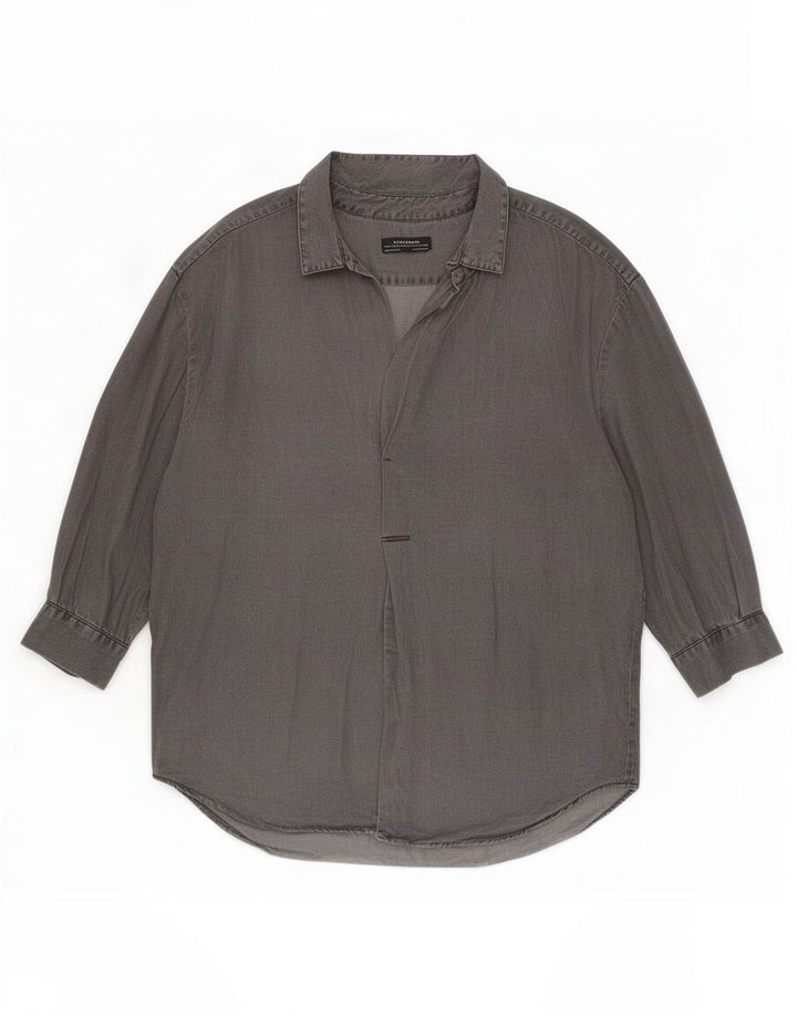 Zara Womens Oversized 3/4 Sleeve Pullover Shirt UK 16 Large Grey Lyocell