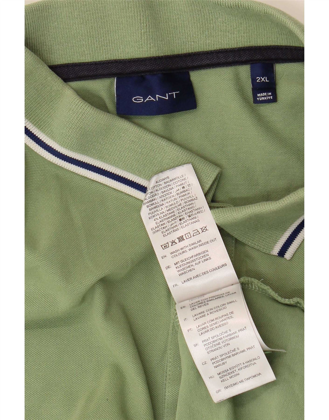 Gant Mens Polo Shirt 2XL Green Striped Cotton