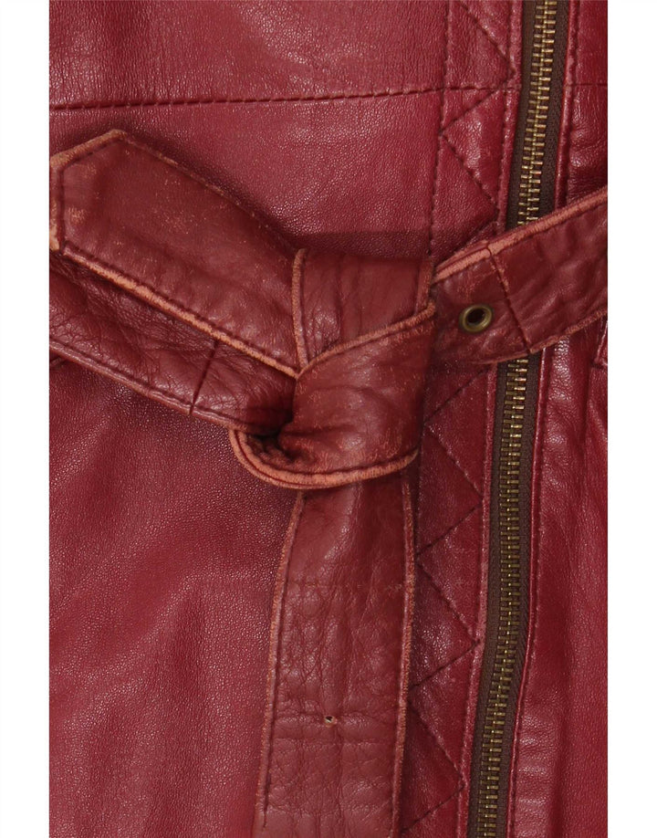 Vintage Womens Oversized Leather Biker Jacket EU 38 Medium Burgundy