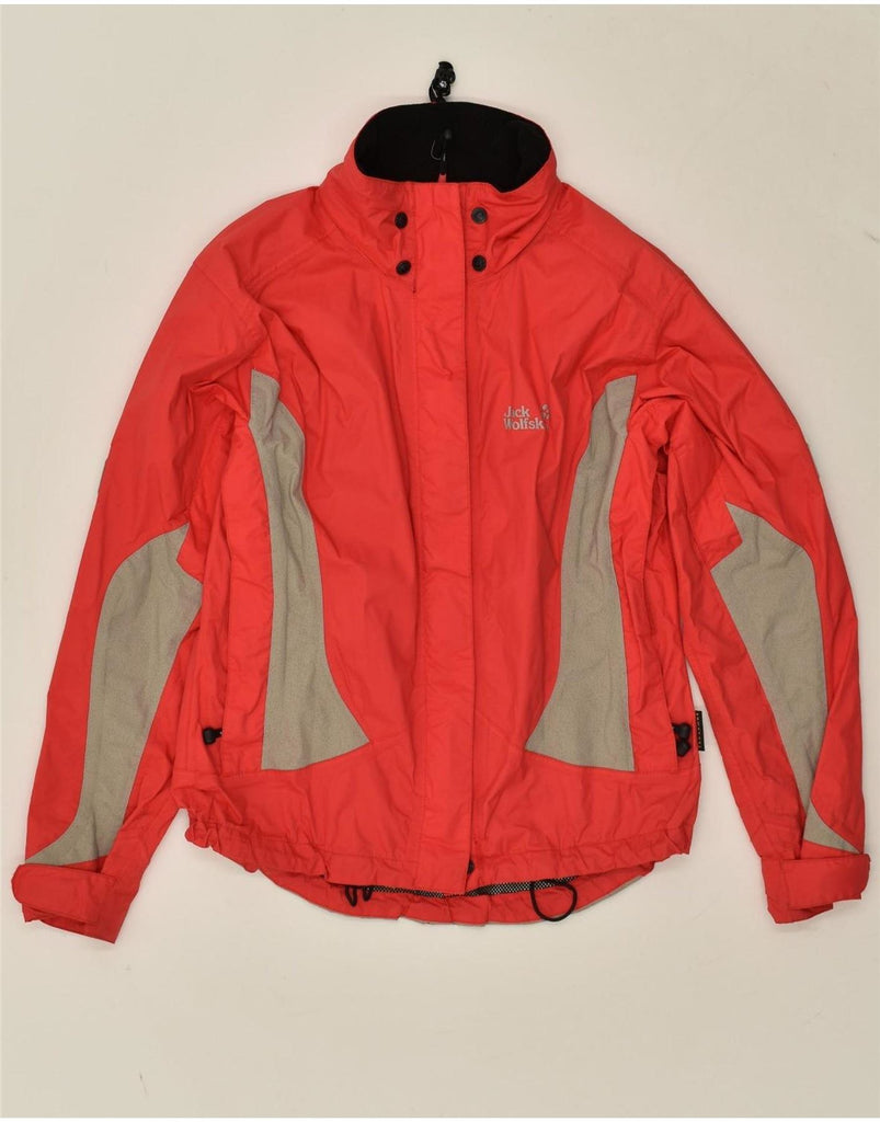 JACK WOLFSKIN Womens Loose Fit Rain Jacket UK 10 Small Red Colourblock Vintage Jack Wolfskin and Second-Hand Jack Wolfskin from Messina Hembry 