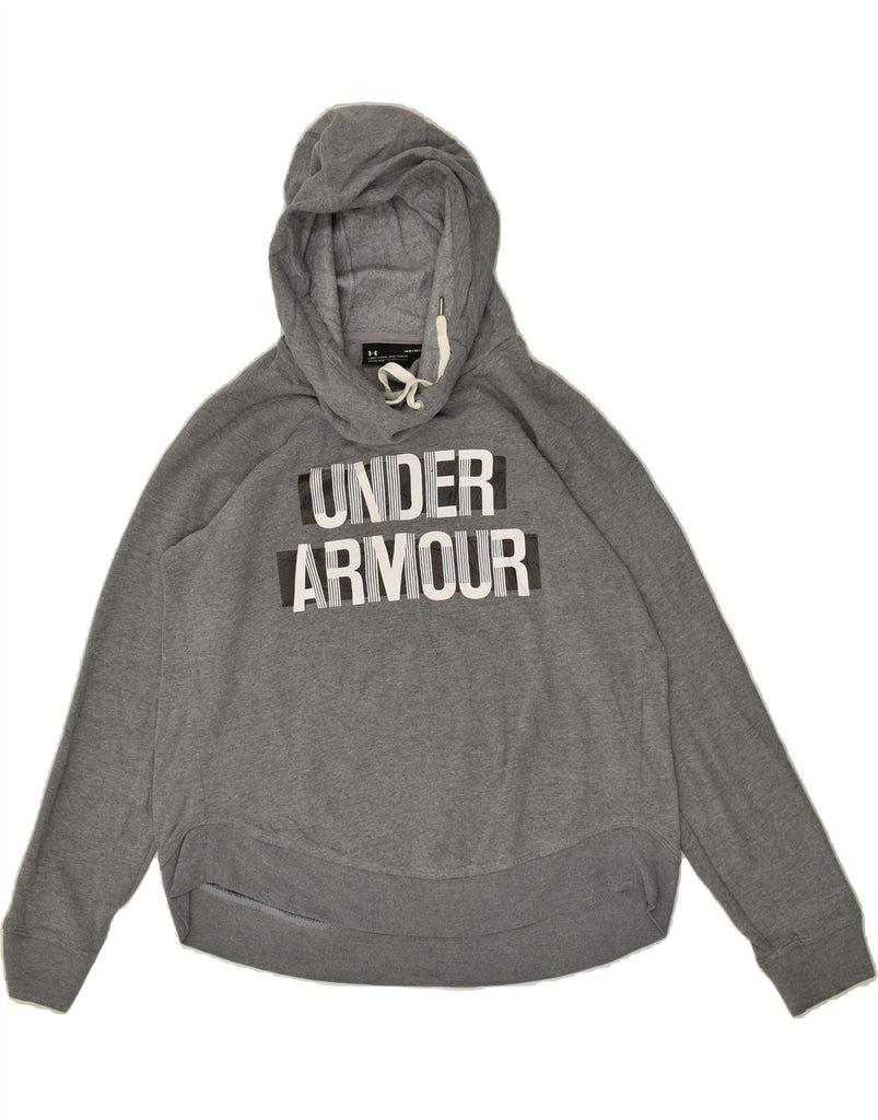 UNDER ARMOUR Womens Graphic Hoodie Jumper UK 14 Medium Grey Cotton | Vintage Under Armour | Thrift | Second-Hand Under Armour | Used Clothing | Messina Hembry 