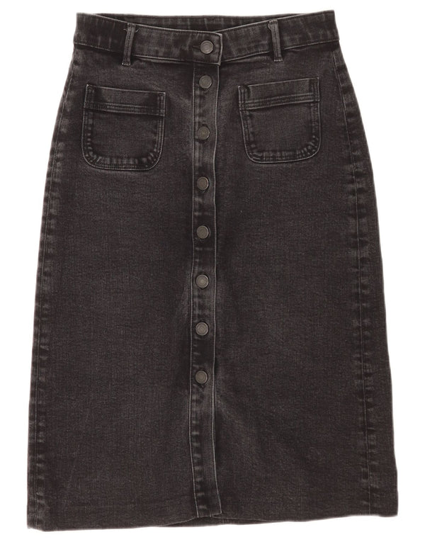 Marks & Spencer Womens Denim Skirt UK 10 Small W27 Black Cotton