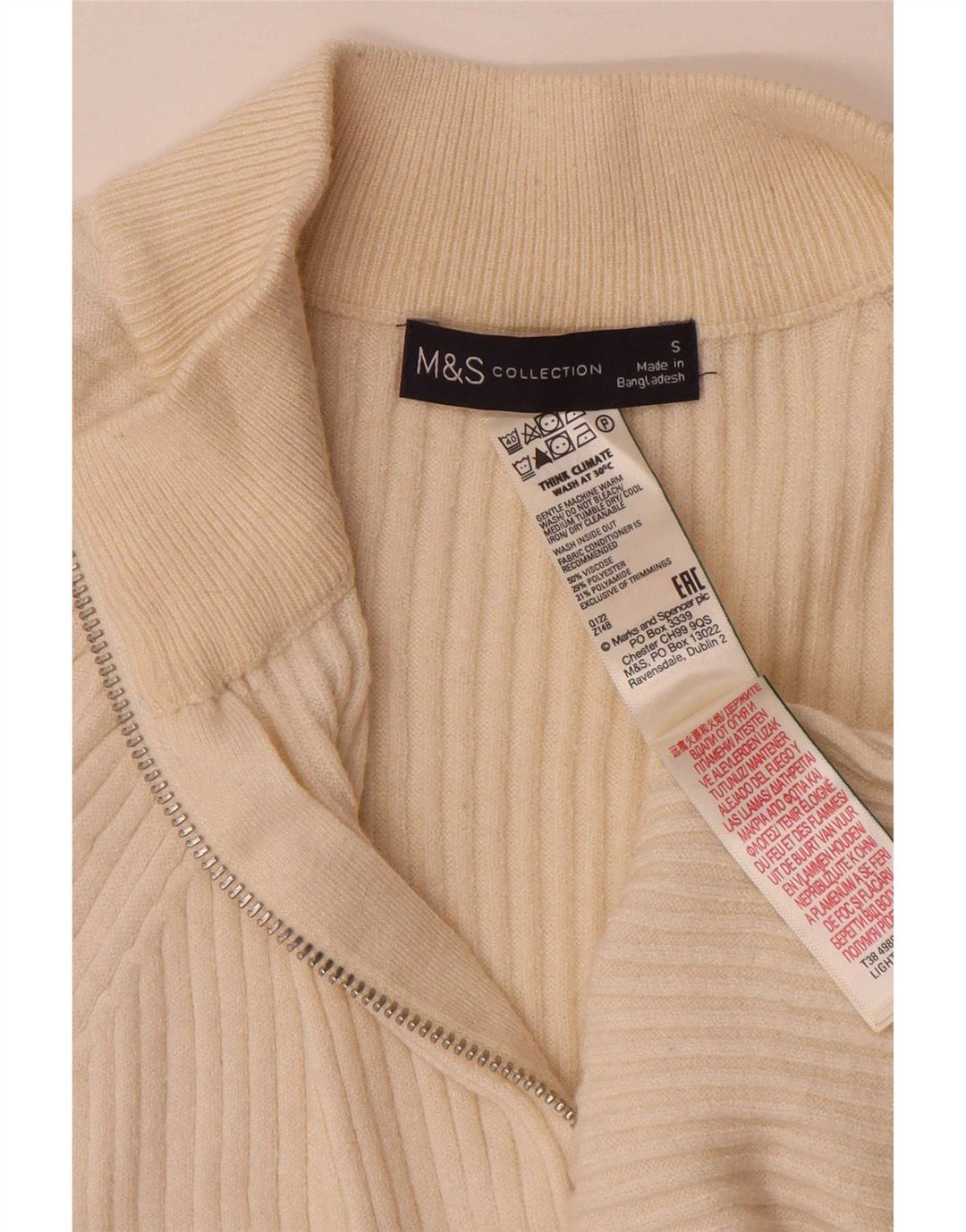 Marks & Spencer Womens Oversized Zip Neck Jumper Sweater UK 10 Small Beige