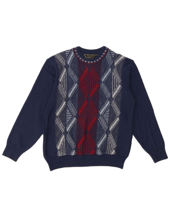 VINTAGE Womens Crew Neck Jumper Sweater UK 14 Medium Navy Blue