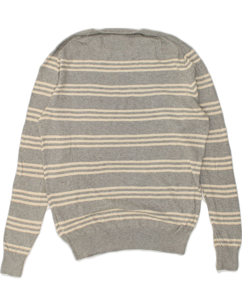 J. CREW Mens Crew Neck Jumper Sweater Medium Grey Striped Cotton | Vintage J. Crew | Thrift | Second-Hand J. Crew | Used Clothing | Messina Hembry 