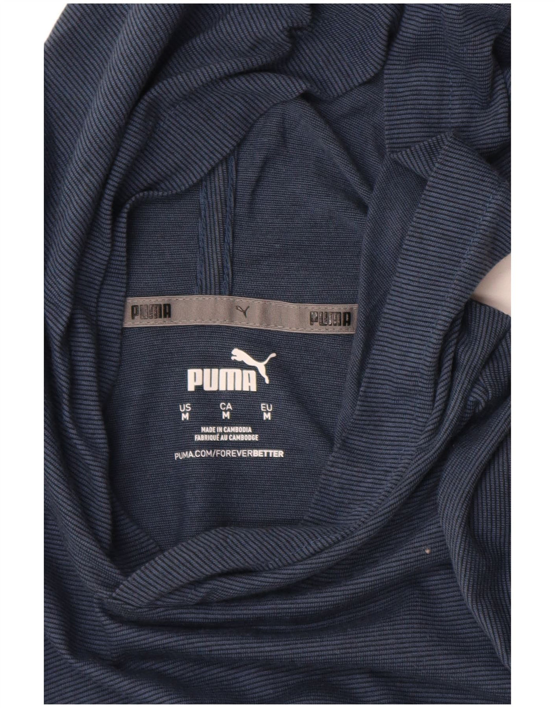 PUMA Mens Hooded Top Long Sleeve Medium Navy Blue Pinstripe