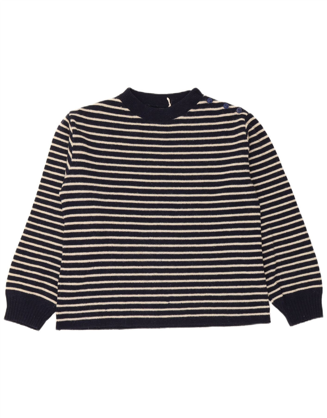 Vintage Womens Button Neck Jumper Sweater UK 14 Medium Navy Blue Nautical