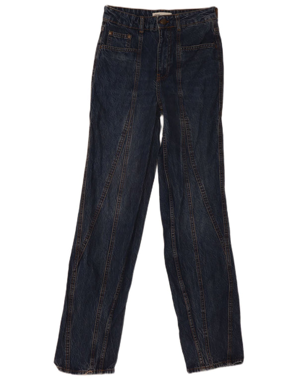 Zara Womens High Waist Straight Jeans EU 36 XS W26 L32 Navy Blue Cotton