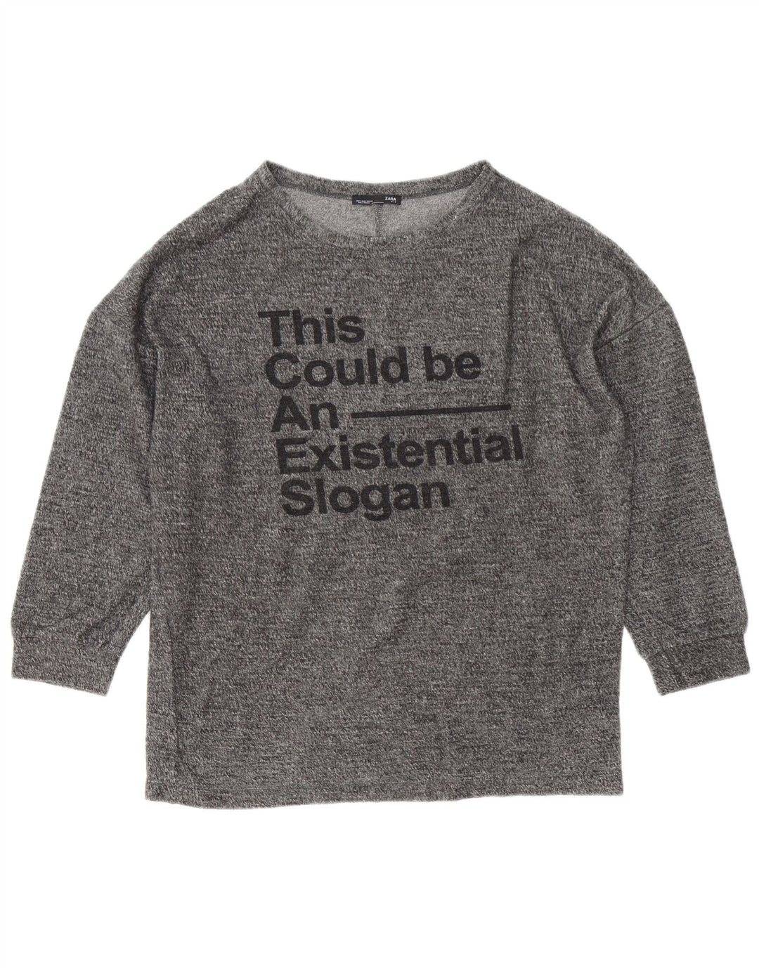 Zara Womens Oversized Graphic Top Long Sleeve UK 8 Small Grey Flecked