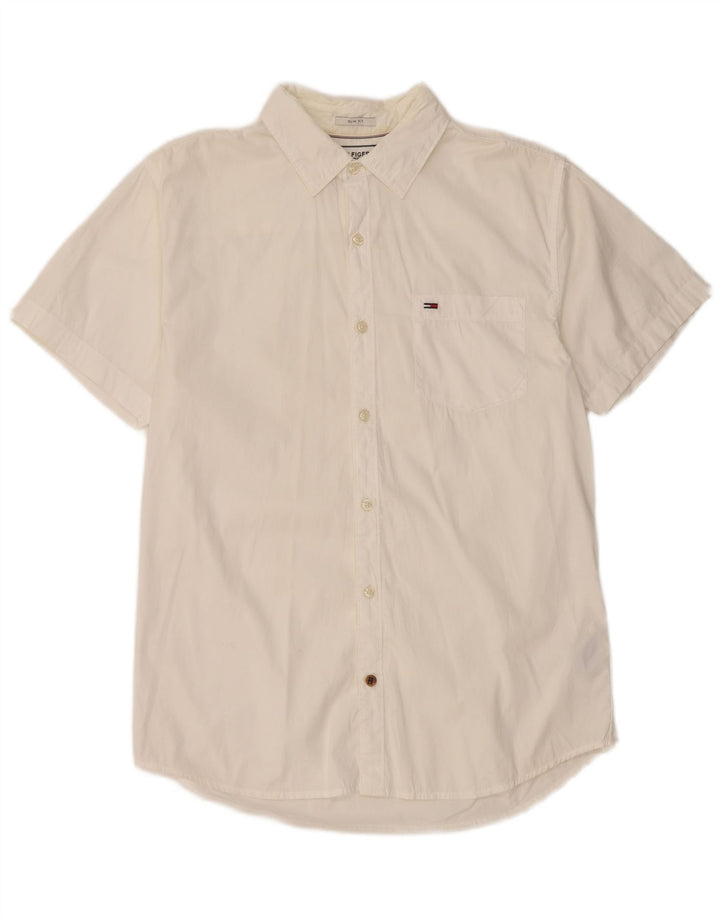 Tommy Hilfiger Mens Short Sleeve Slim Fit Shirt Medium White Cotton