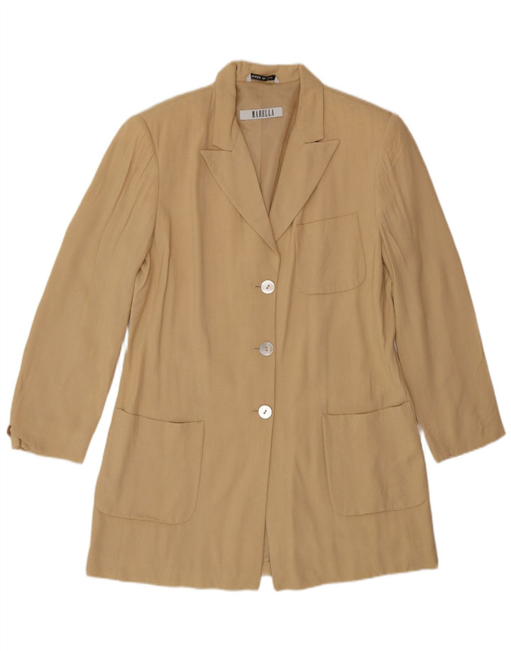 Marella Womens Longline 3 Button Blazer Jacket UK 12 Medium Beige Viscose