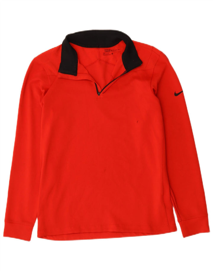 Nike Mens Dri Fit Zip Neck Top Long Sleeve Small Red Polyester