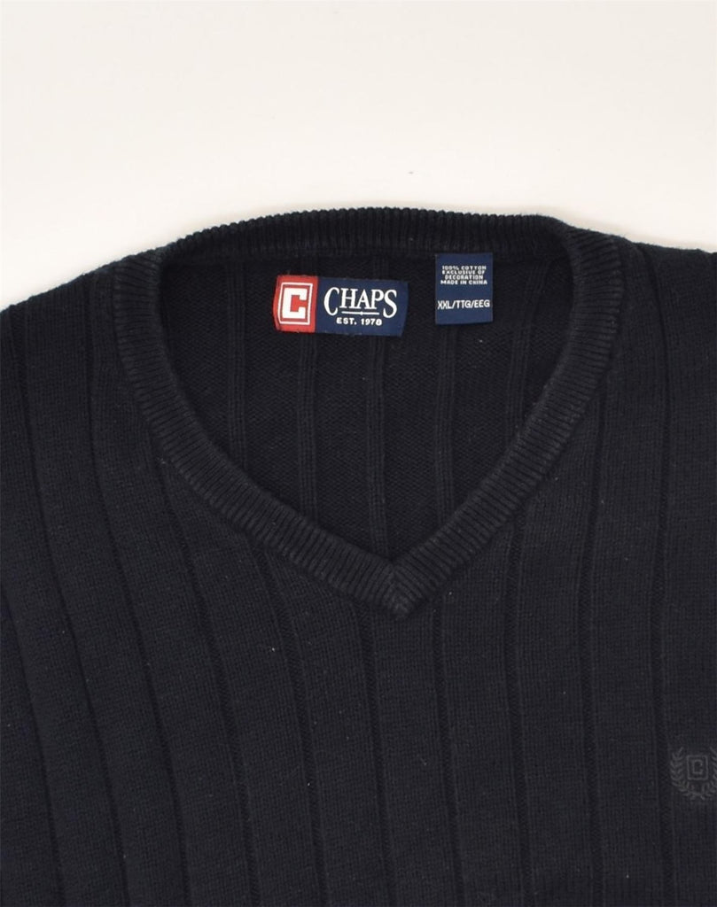 CHAPS Mens V-Neck Jumper Sweater 2XL Navy Blue Cotton | Vintage Chaps | Thrift | Second-Hand Chaps | Used Clothing | Messina Hembry 