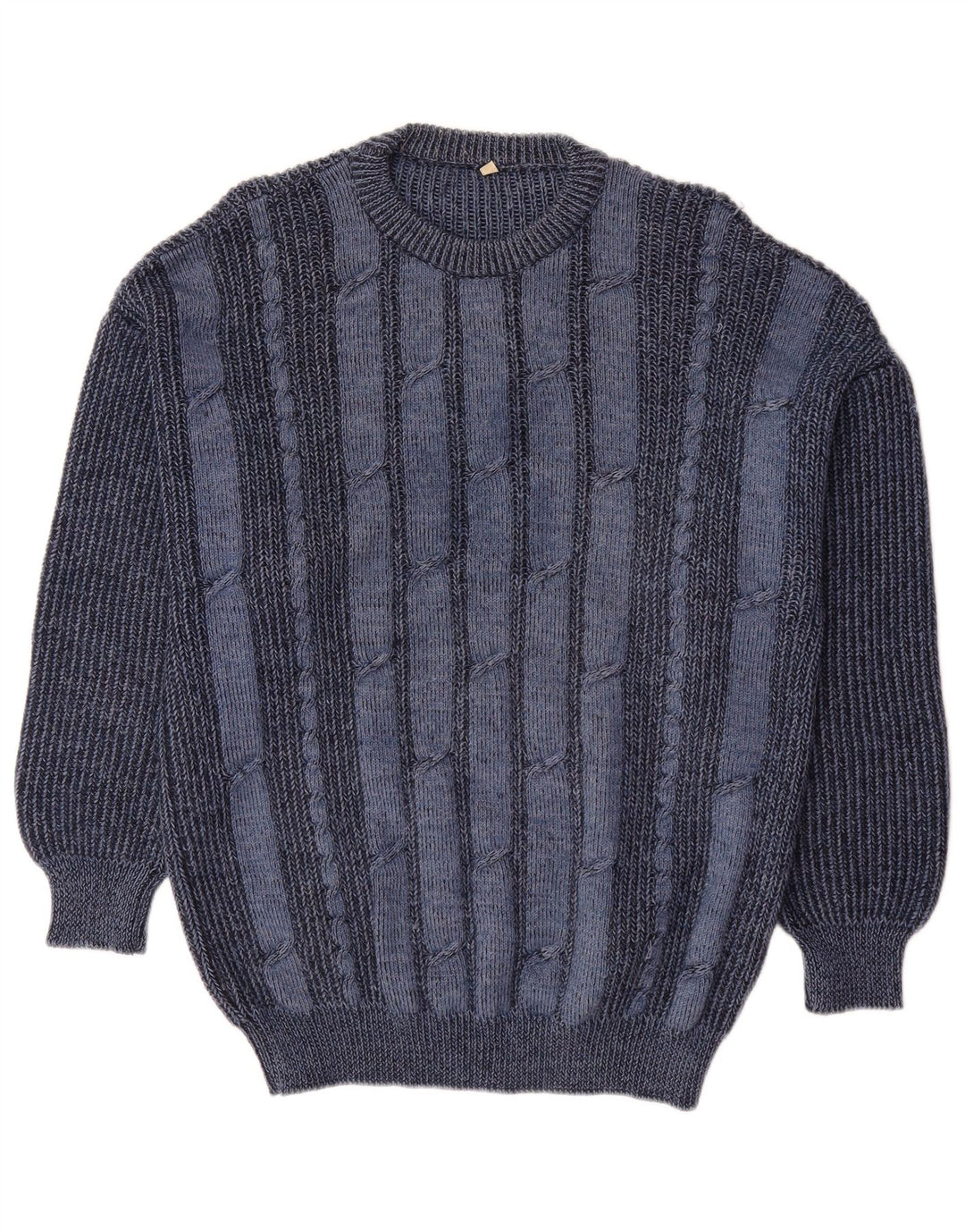 VINTAGE Mens Crew Neck Jumper Sweater IT 50 Medium Blue Striped Wool