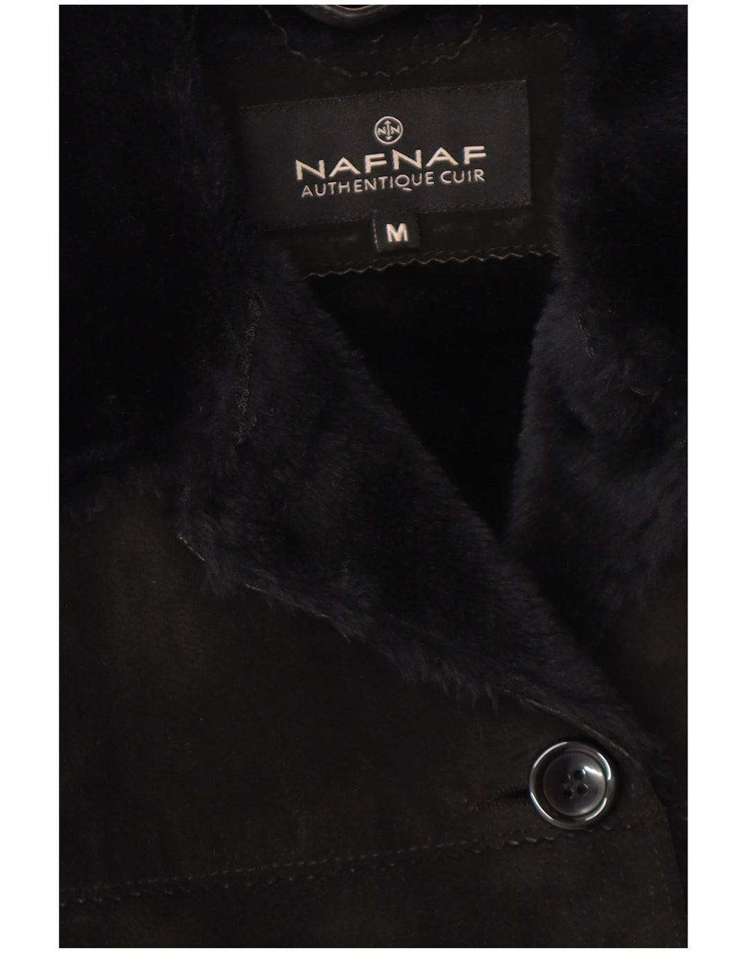 Naf Naf Womens Sherpa Suede Overcoat UK 12 Medium Black Leather Winter