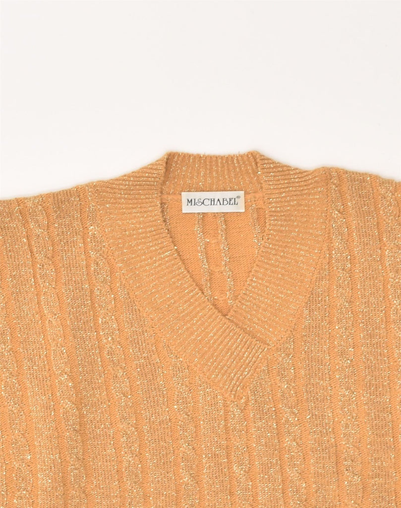 VINTAGE Womens V-Neck Jumper Sweater UK 16 Large Orange Acrylic | Vintage Vintage | Thrift | Second-Hand Vintage | Used Clothing | Messina Hembry 