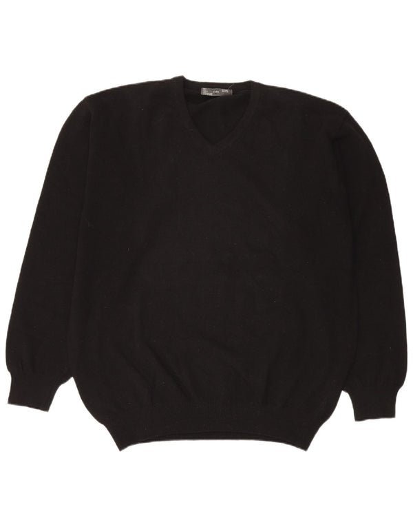 Zara Mens V-Neck Jumper Sweater Large Black Wool