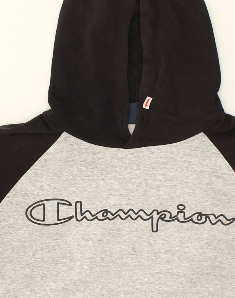 CHAMPION Mens Graphic Hoodie Jumper Small Grey Colourblock | Vintage Champion | Thrift | Second-Hand Champion | Used Clothing | Messina Hembry 