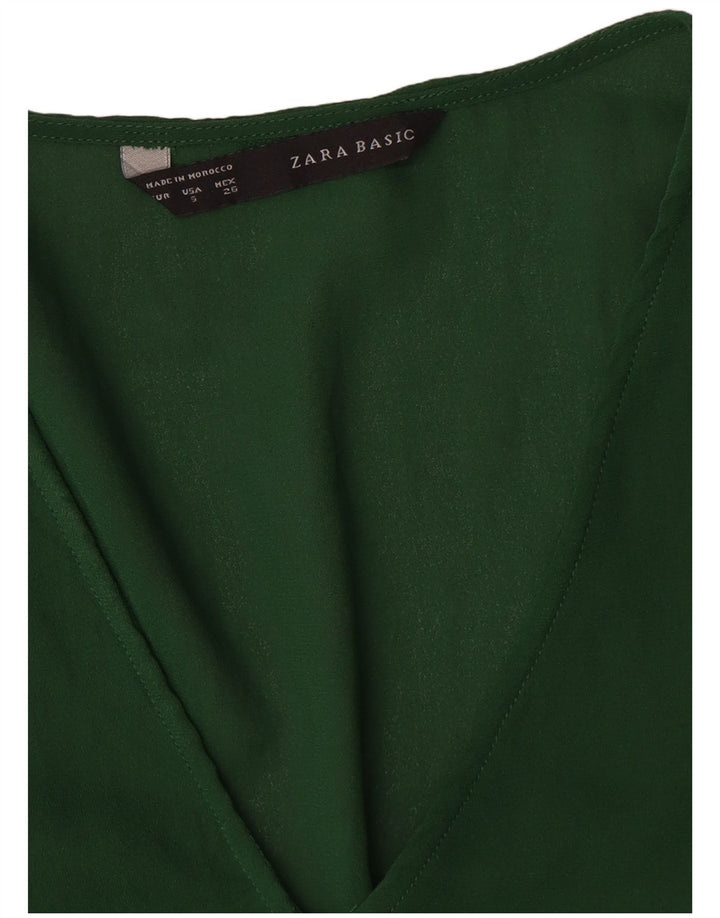 Zara Womens Long Sleeve Blouse Top UK 10 Small Green