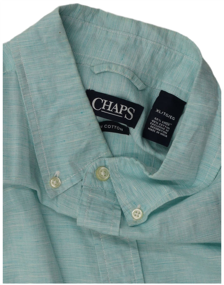 Chaps Mens Short Sleeve Shirt XL Turquoise Linen