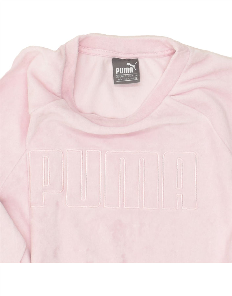 PUMA Womens Loose Fit Graphic Sweatshirt Jumper UK 12 Medium Pink Cotton | Vintage Puma | Thrift | Second-Hand Puma | Used Clothing | Messina Hembry 