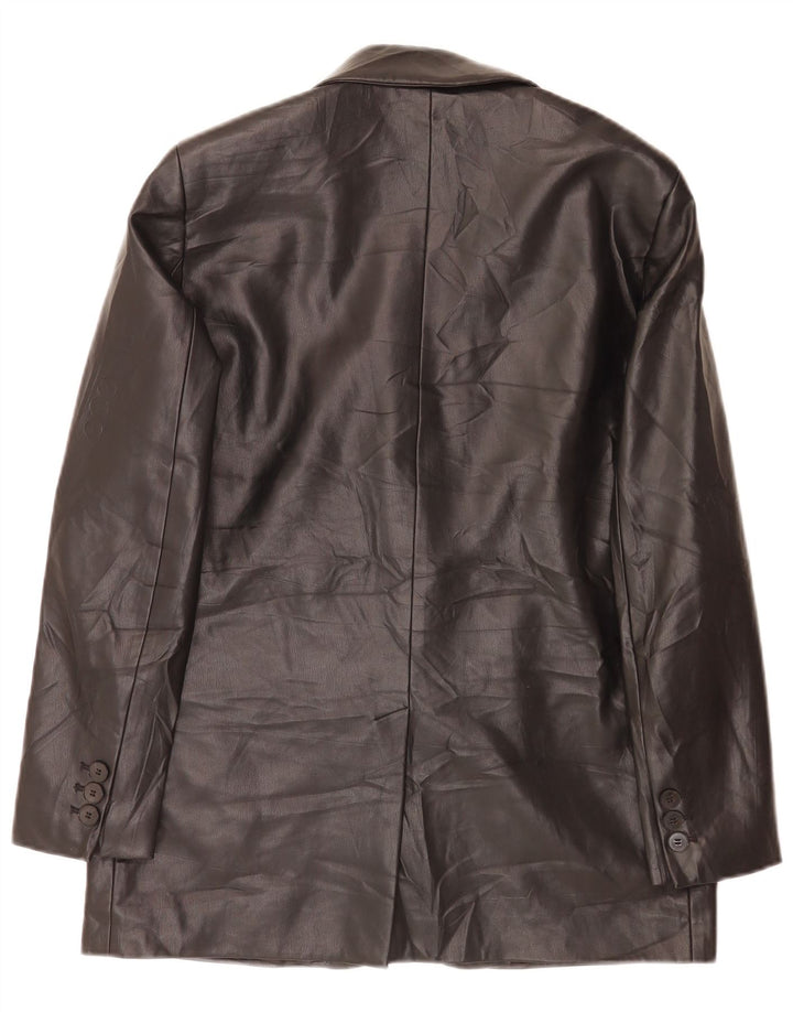 Zara Womens 2 Button Faux Leather Blazer Jacket UK 14 Medium Black Classic