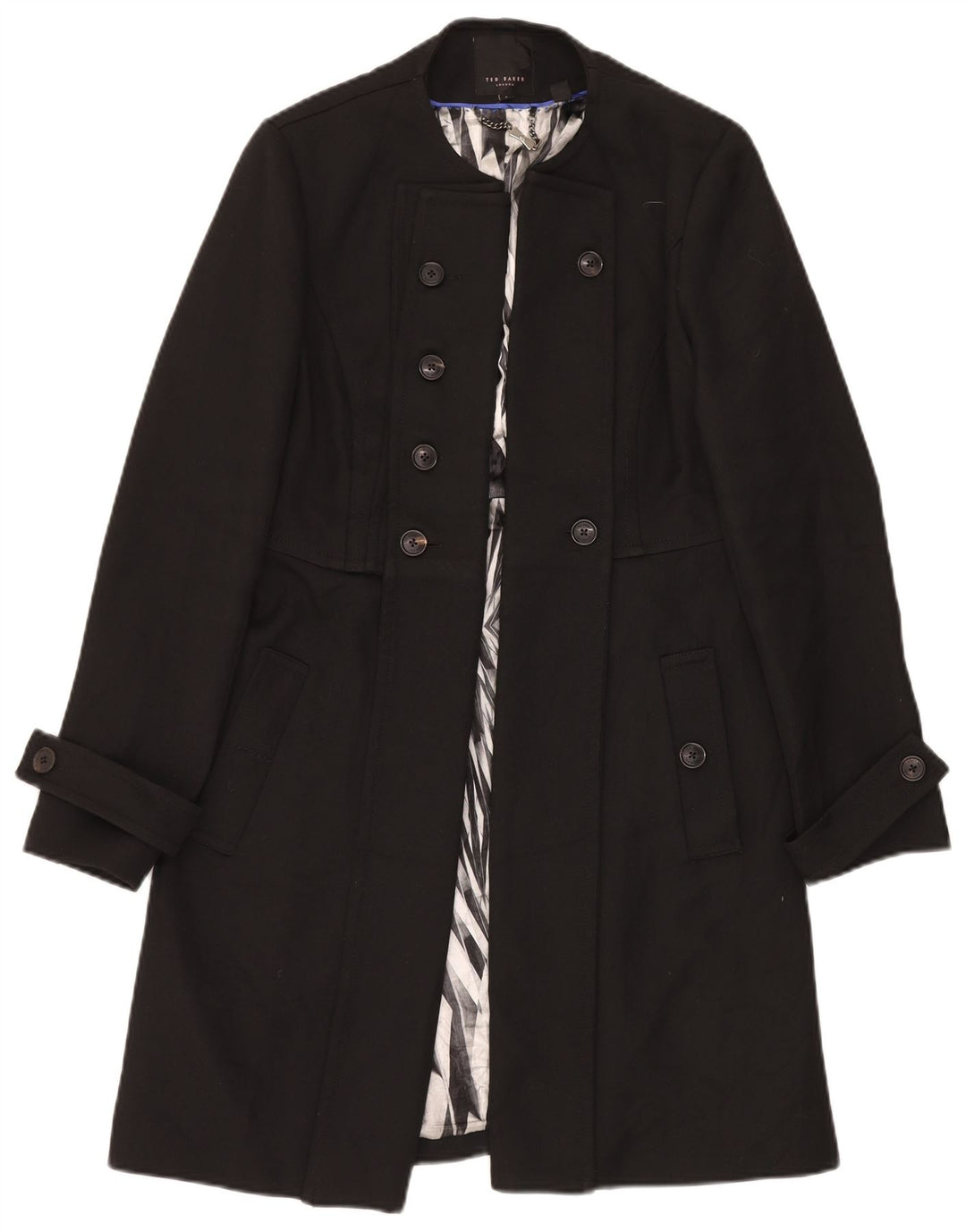 Ted Baker Womens Open Overcoat Size 4 Large Black Polyester