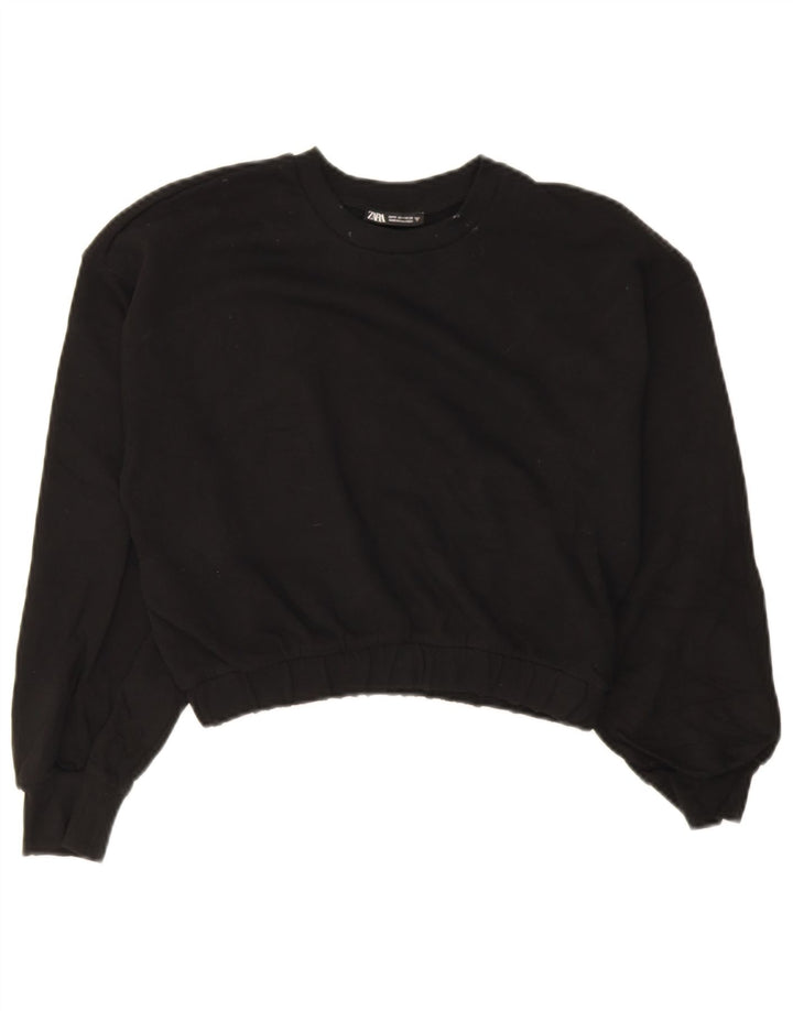 Zara Womens Crop Sweatshirt Jumper UK 14 Medium Black Cotton