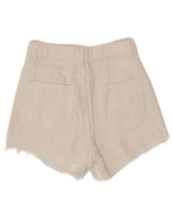 Marks & Spencer Womens Mom High Rise Denim Shorts UK 8 Small W26 White