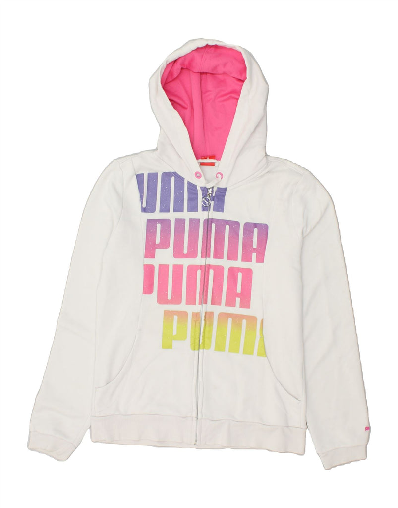 PUMA Womens Graphic Zip Hoodie Sweater UK 12 Medium White Vintage Puma and Second-Hand Puma from Messina Hembry 