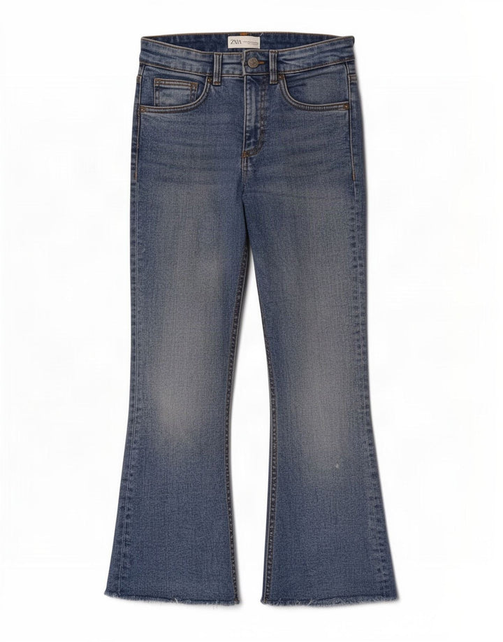 Zara Womens Flared Jeans EU 38 Small W26 L26 Blue Cotton