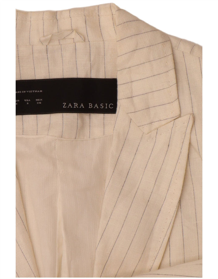 ZARA Womens 1 Button Blazer Jacket UK 10 Small Off White Striped Linen
