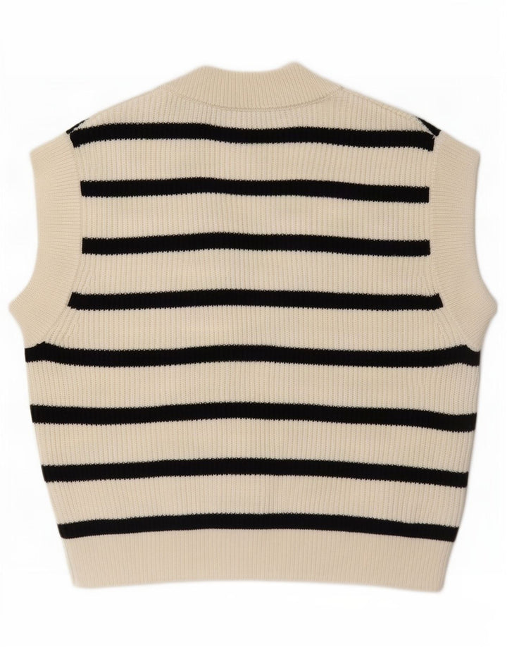 Zara Womens Vest Tank Top UK 14 Medium Off White Striped Polyester