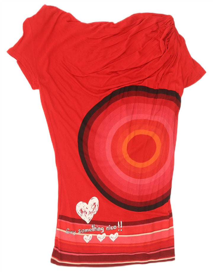Desigual Womens Graphic Blouse Top UK 12 Medium Red Geometric
