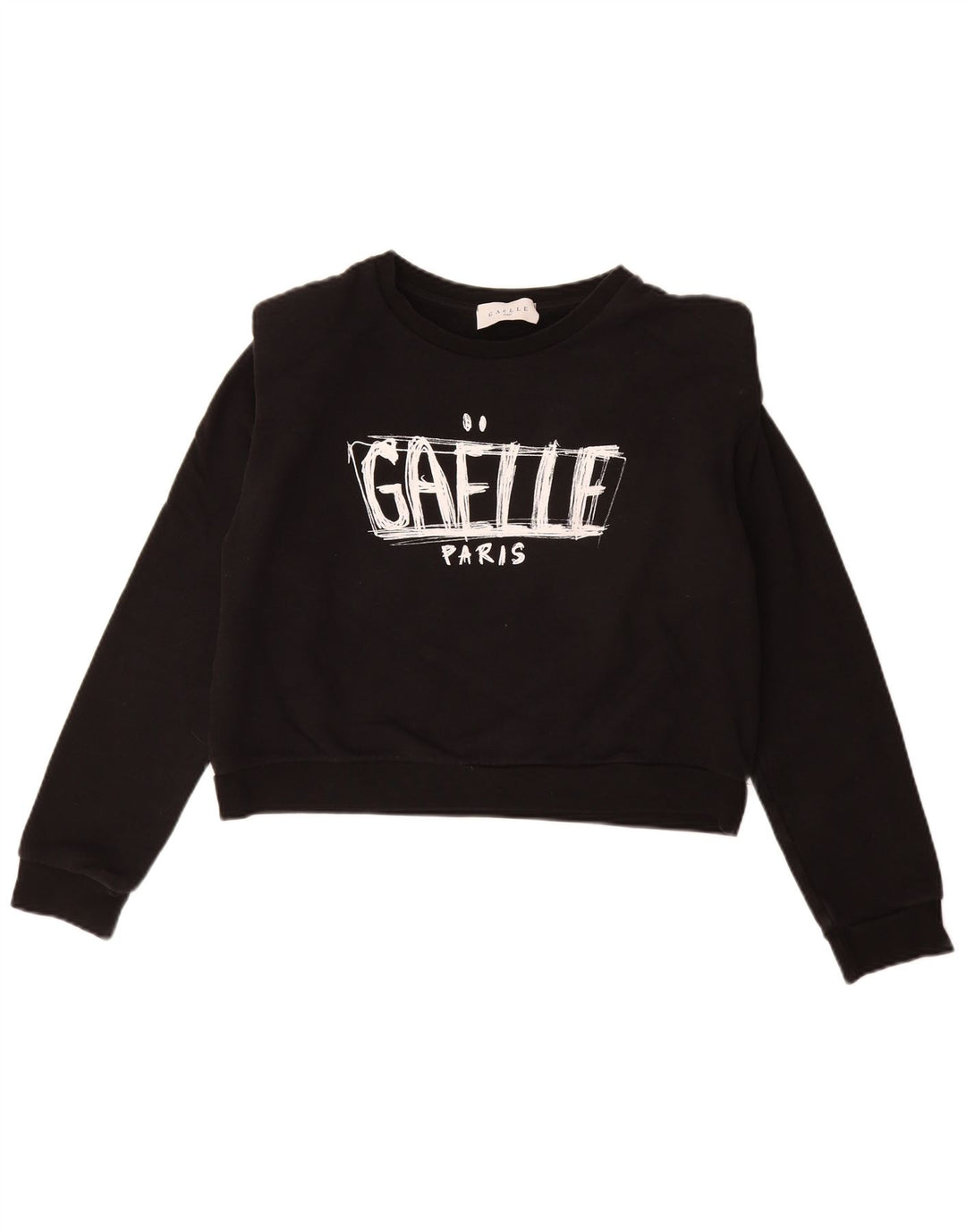 Gaelle Womens Crop Graphic Sweatshirt Jumper UK 14 Large Black